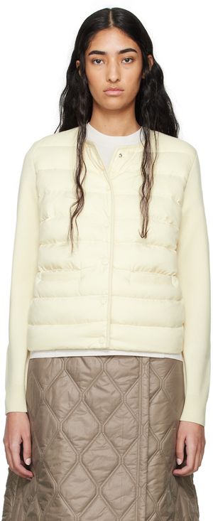 Moncler White Paneled Down Cardigan