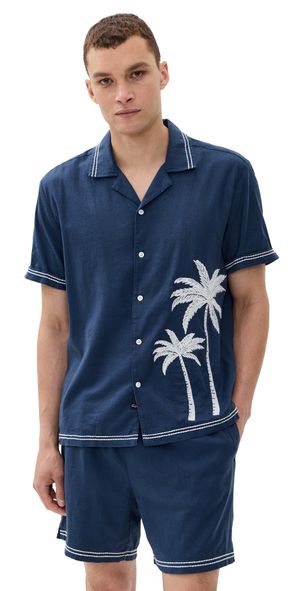 RAILS Gibson Palm Embroidery Shirt Navy White Palm XL