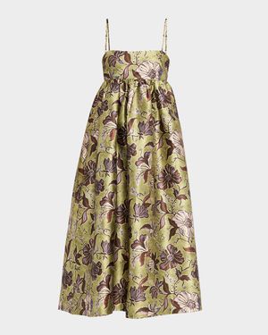 Citron Floral Satin Midi Dress