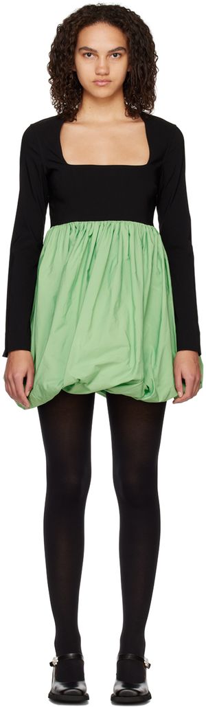 GANNI Black & Green Balloon Minidress