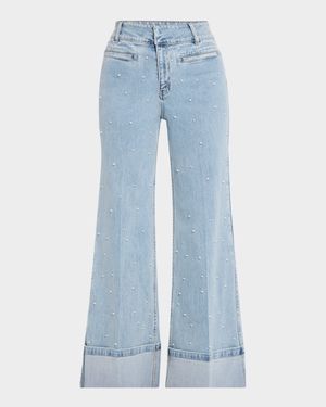 Raquel Pearl-Embellished Cuffed Jeans