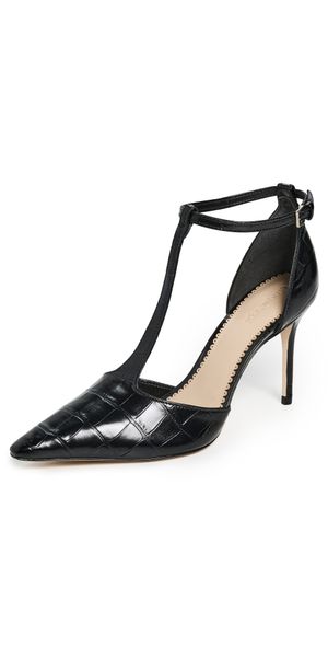 Cinq à Sept Clara Croco T Strap Pumps Black 38.5