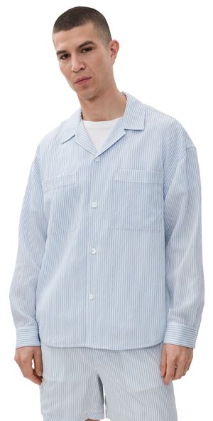 FRAME Long Sleeve Blue Striped Shirt Blue Stripe M