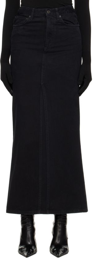 Balenciaga Black Vented Denim Maxi Skirt