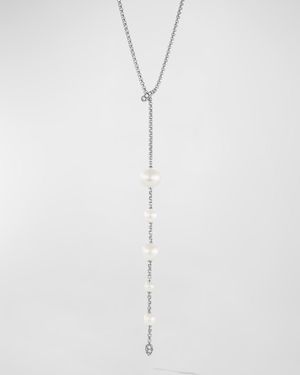 Pearl and Pave Y-Necklace with Diamonds in Silver, 2mm, 28"L