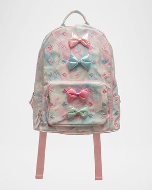 Kid's Embroidered Bow Pastel Tie-Dye Backpack