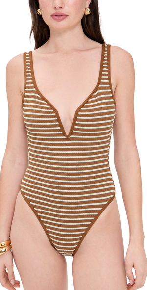 LSPACE Coco Classic One Piece Brown Sugar Stripe M