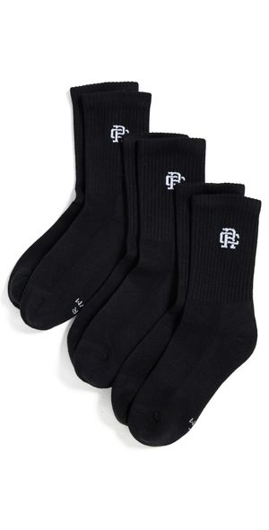 Reigning Champ 3 Pack Classic Mid Crew Socks Black S/M