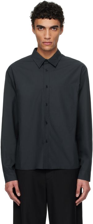 AMOMENTO Navy Basic Pocket Shirt