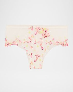 Folie D'Ete Floral-Embroidered Tulle Boyshorts