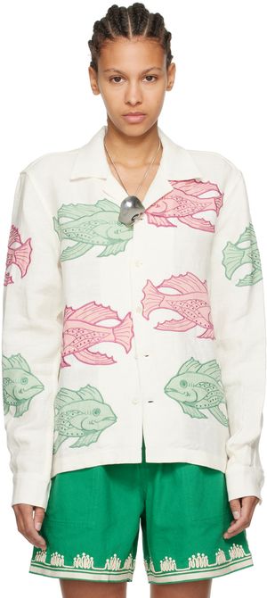 Bode White Piscine Appliqué Shirt