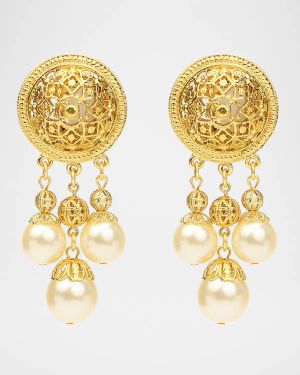 Pearly Dangle Clip Earrings