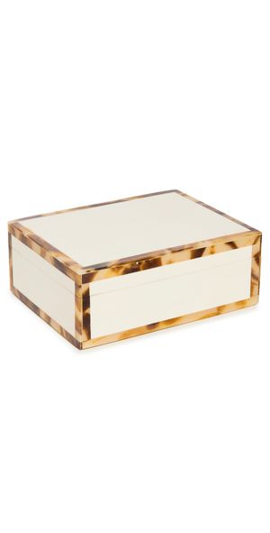 Tizo Design White Bone Resin with Faux Horn Border Box White Bone One Size
