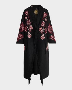 Chelli Fringed Floral-Embroidered Coat