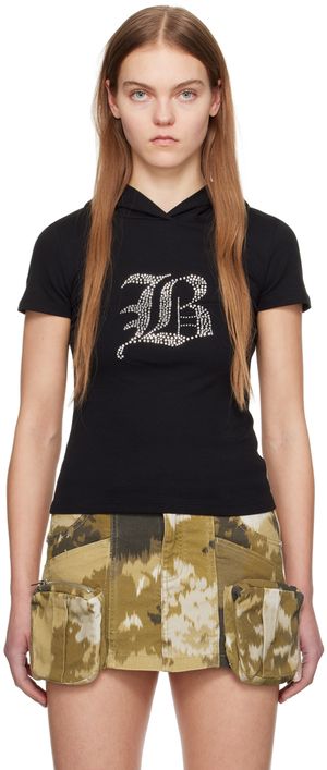 Blumarine Black Hooded T-Shirt