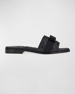 Quilted Lambskin Bow Flat Sandals