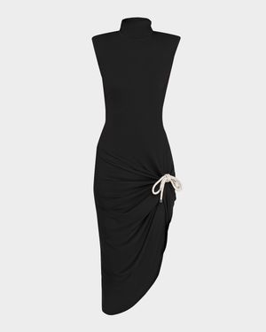 Crystal Knot Draped Midi Dress