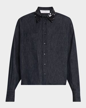 Sequin-Collar Blouse