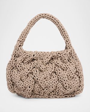 Small Cable Knit Leather Top-Handle Bag