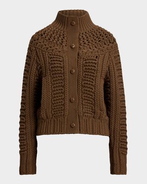 Hand-Knit Yoke Cashmere Cardigan