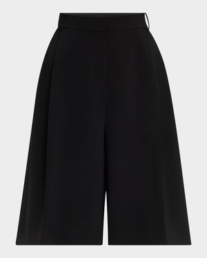 Pleated Tech Cady Wide-Leg Bermuda Shorts