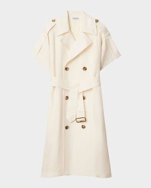 Short-Sleeve Belted Trench Dress