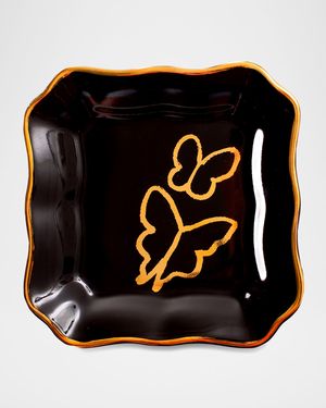 Butterfly Portrait Plate with Gold Rim - Black