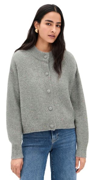 FRAME The Cashmere Fleck Cardigan Silver S