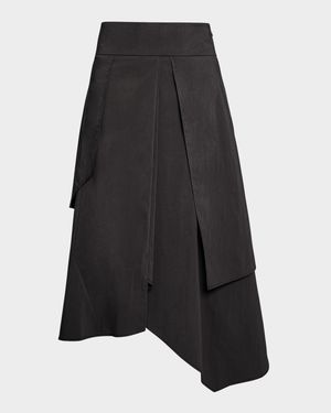 Multi-Panel Asymmetric Stretch Cotton Midi Skirt