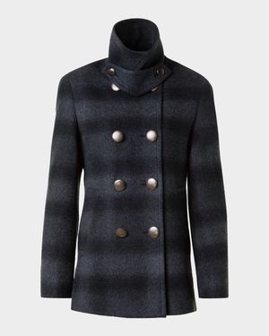 Blurred Check Brushed Wool Peacoat