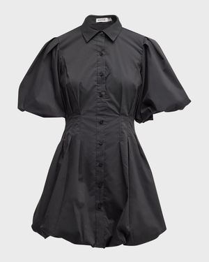 Cleo Polin Balloon-Sleeve Pleated Mini Dress