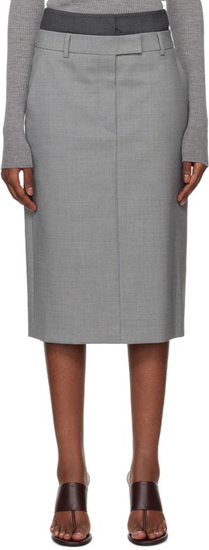Sportmax Gray Stretch Wool Midi Skirt