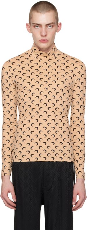 Marine Serre Beige All Over Moon Turtleneck