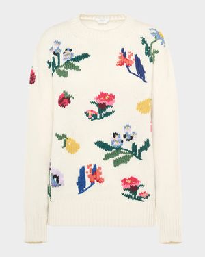 Dalia Embroidered Crewneck Cashmere Sweater