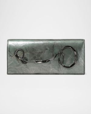 Twisted Side Handle Metallic Leather Clutch Bag