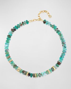 Aquaprase Bead and Diamond Rondelle Necklace