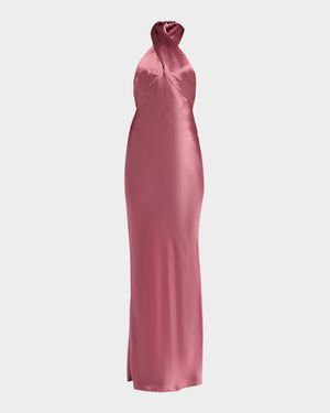 Wrenley Satin Crisscross Halter Gown