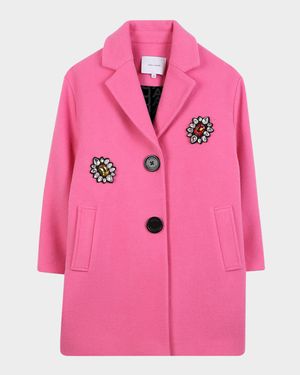 Girl's Jewel Brooch Applique Peacoat, Size 4-6