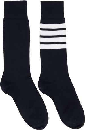 Thom Browne Navy Lightweight Cotton 4-Bar Socks