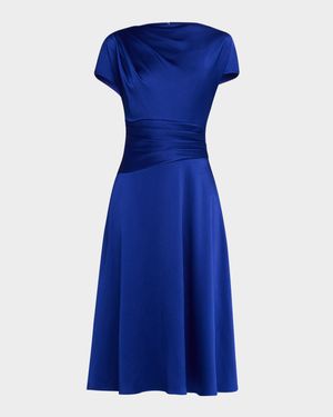 Pleated Hammered Satin Midi Dress