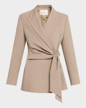 Wrap-Front Stretch Wool Blazer