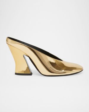 Metallic Leather Sculpted Block-Heel Mules