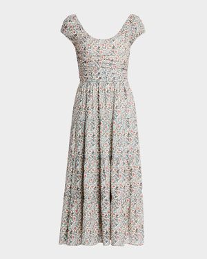 Marchella Printed Short-Sleeve Midi Dress