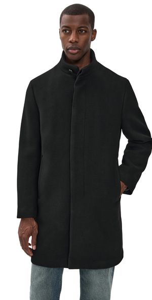 Theory Belvin Coat in Textured Wool Blend Melton Black XL
