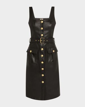 Idy Button-Front Faux Leather Dress