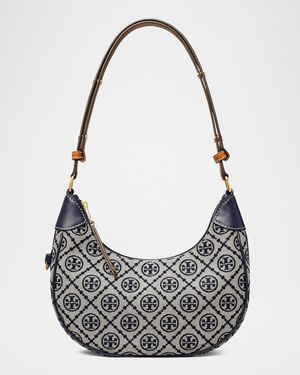 T Monogram Crescent Canvas Shoulder Bag