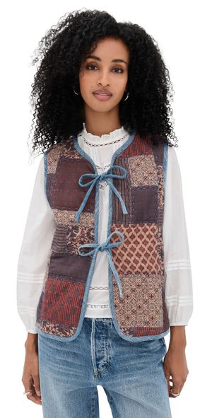 Faherty Indigo Quilted Patchwork Vest Indra Patchwork L/XL