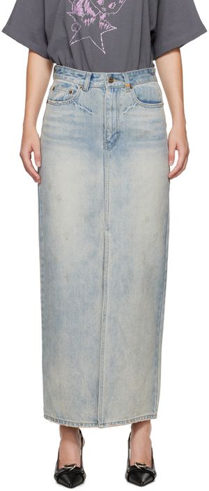 We11done Blue Washed Denim Maxi Skirt