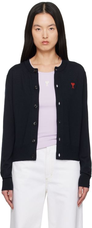 AMI Paris Navy Wool Ami de Coeur Cardigan