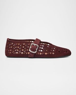 Vienne Perforated Suede Buckle Ballerina Flats